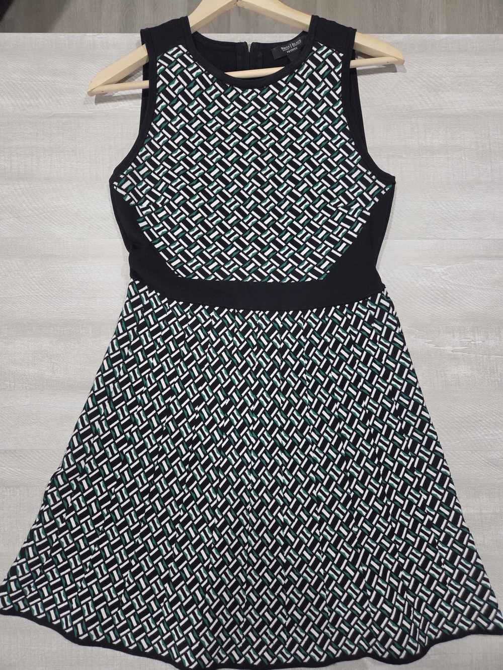 White House Black Market Black & White Textured Fit-and-Flare Mini Dress - Picture 2 of 10
